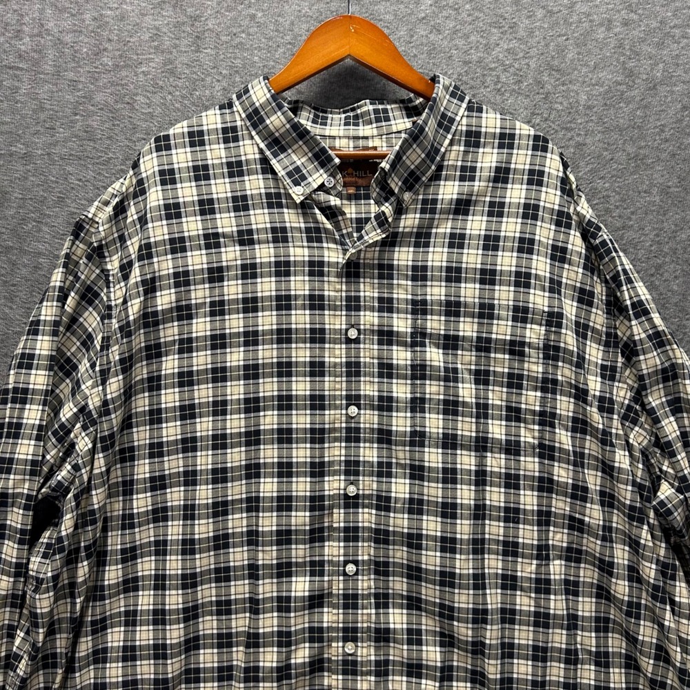 Oak Hill Mens 4XL Plaid Button Down Shirt Black White Wrinkle Free Cotton